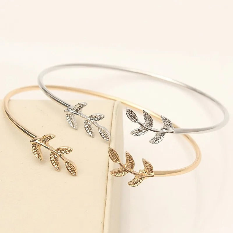 Gold Color Leaves Cuff Bangles for Women Fashion Open Bangle Open Cuff Bracelet Jewelry