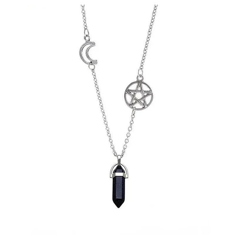Fashion Pentagram Star Chakra Stones Pendant Necklace for Women Supernatural Vintage Jewelry Witchcraft Choker