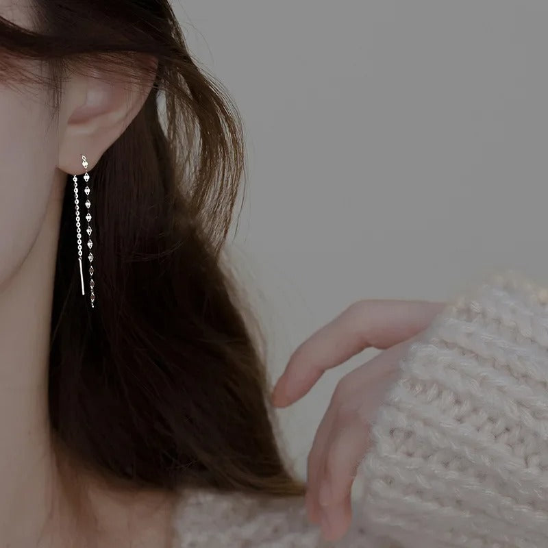 Real 925 Sterling Silver Long Chain Tassel Twisted Drop Earrings for Fashion Women Fine Jewelry Minimalist Accessories