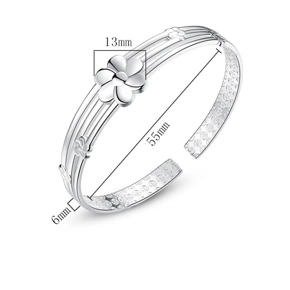925 Sterling Silver Flower Open Bangle Luxury Women’s Bracelet