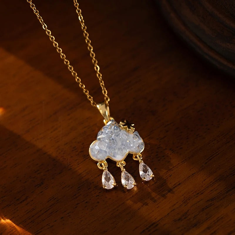 316L Stainless Steel Cloud Raindrop Tassels Necklace For Women Fashion Design Elegant Beauty Jewelry Gifts