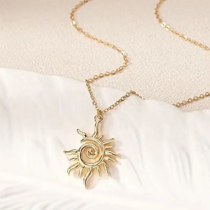 Vintage Gold Silver Plated Whirlpool Sun Necklace For Women Irregular Geometric Pendants Necklaces Jewelry