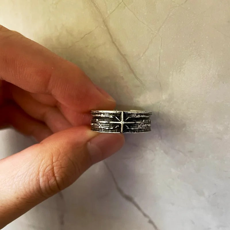 Retro Stary Night Art Ring For Men Silver Color Punk Gothic Adjustable Open Ring Rock Handmade Unisex Jewelry Accessories Gift