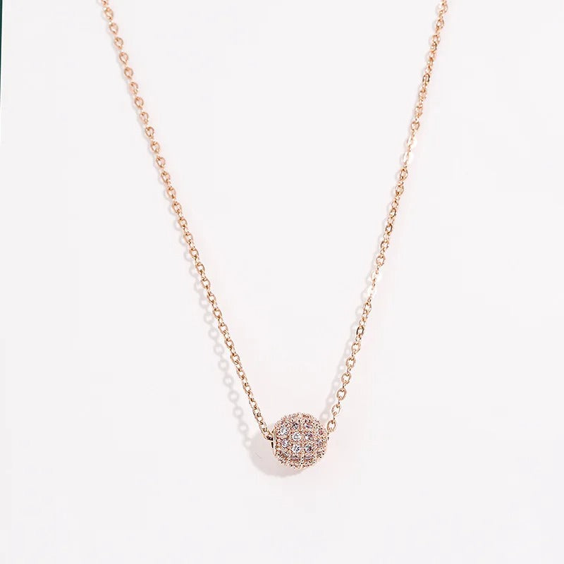 Luxury Shiny Full Zircon Lucky Bead Pendant Necklace for Women Temperament Stainless Steel Korea Chokers Jewelry Gift Colorfast