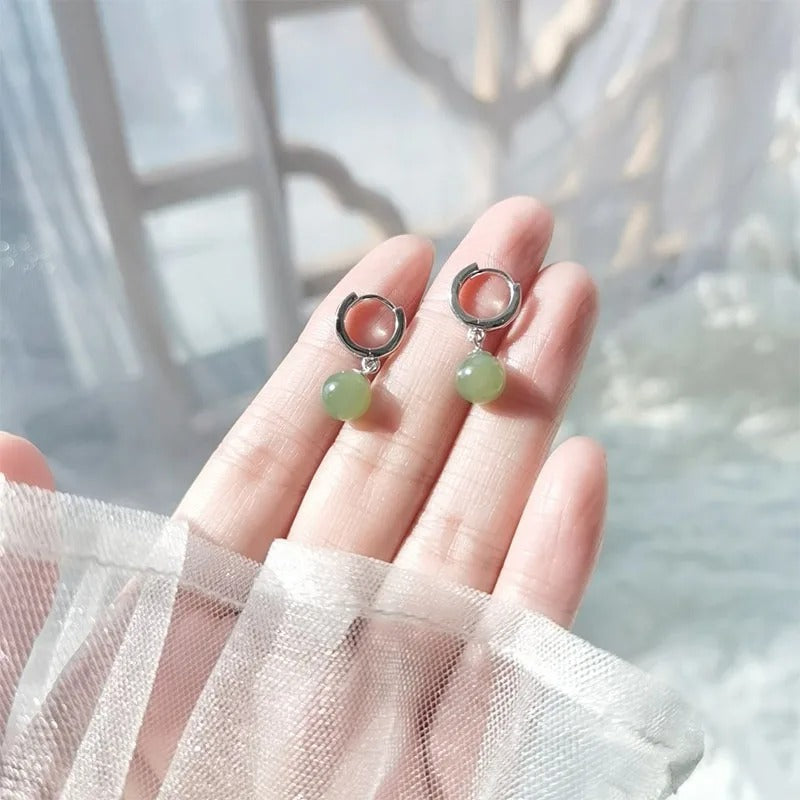925 Silver Hetian Jade Earrings Women’s Green Jewelry