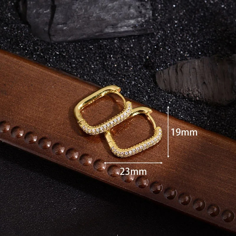 Foxanry Sparkling Zircon Rectangle Hoop Earrings – Minimalist Elegant Bridal Jewelry for Women
