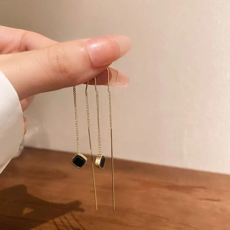 Simple Square Drop Earring For Women Korean Fashion Gold-color Line Long Tassel Dangle Earrings Party Jewelry Gift