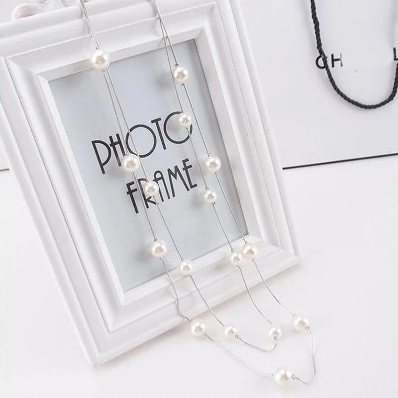2025 New Long Double Layer Simulated Pearl Necklace Women Sweater Chain Female Collars Statement Jewelry Gifts