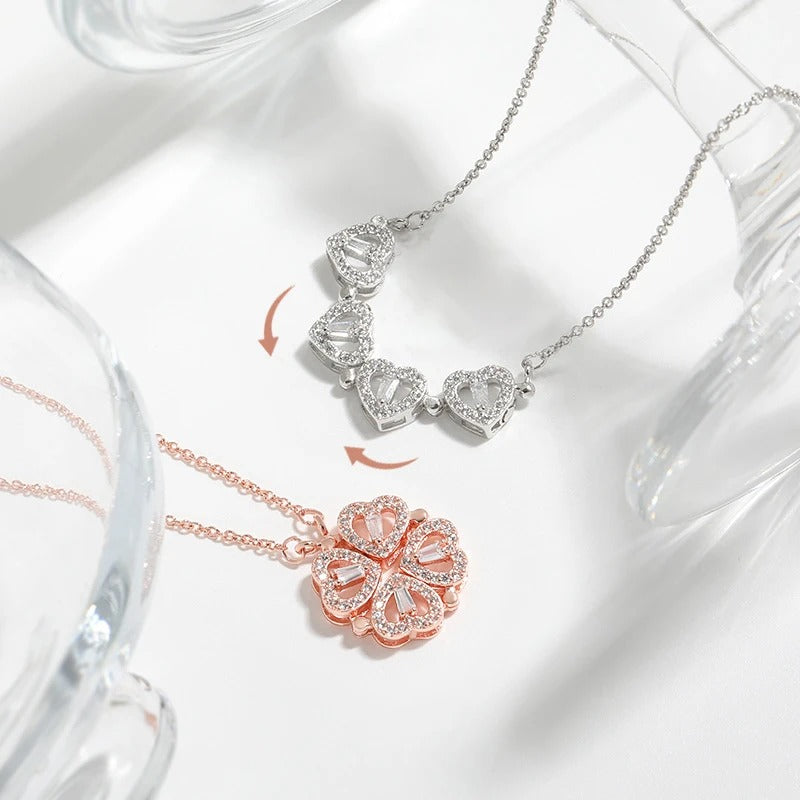 Luxury Four Leaf Clover Pendant Necklace Stainless Steel Crystal Gold Color Heart Jewelry for Women Gift