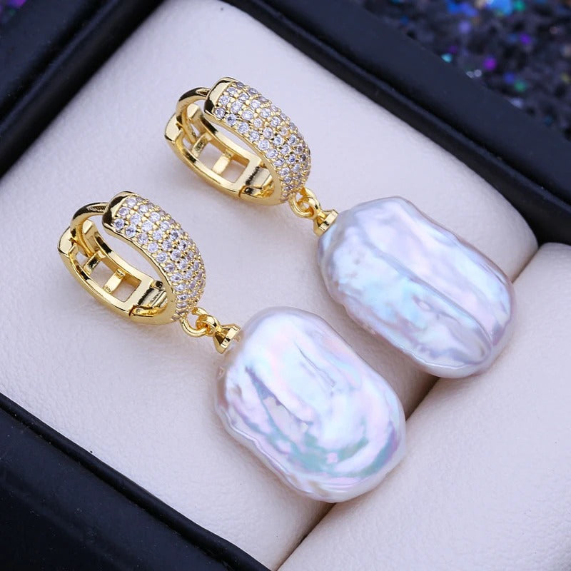 FENASY Natural Freshwater Big Baroque Pearl Drop Earrings For Women 925 Sterling Silver Fashion Wedding Jewelry Birthday Gift
