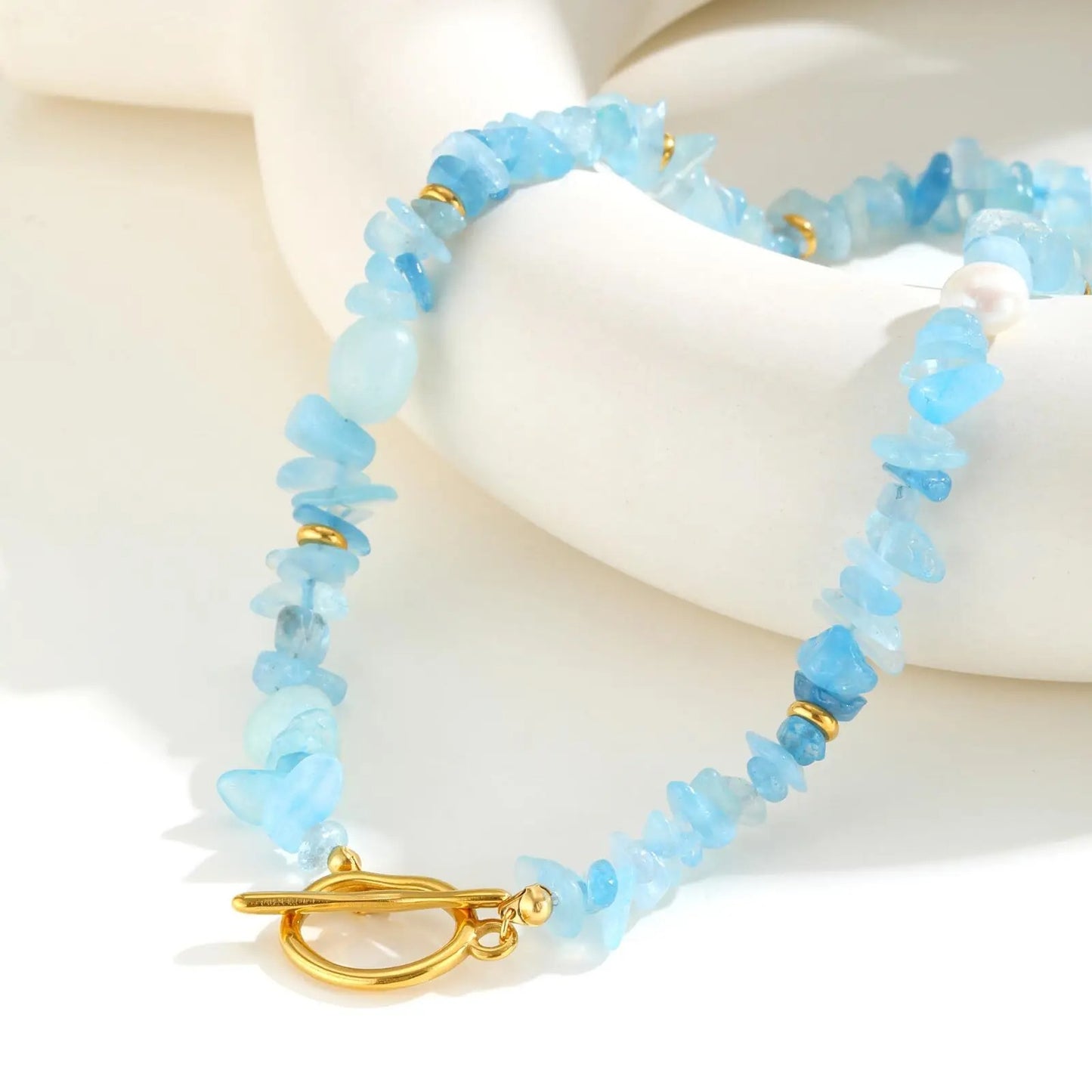 Handemade Creative Nature Stone Crystal Necklace for Women, Stainless Steel OT Clasp, Beach Summer Waterproof Jewelry