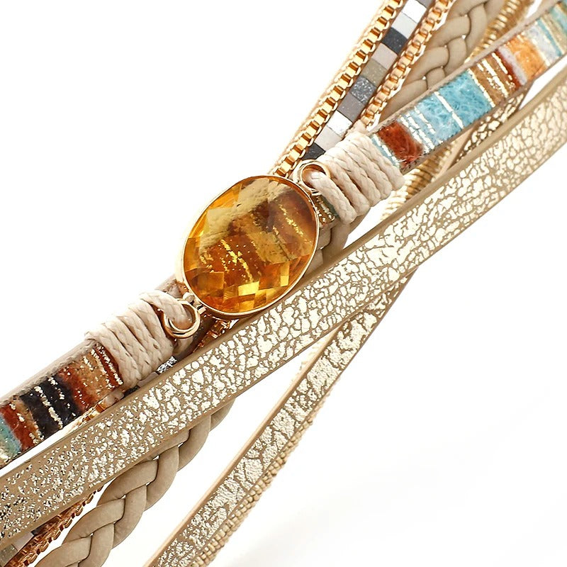 Crystal Cross Braided Leather Bracelet for Women Vintage Charm Multilayer Wrap Bracelets & Bangles Party Jewelry