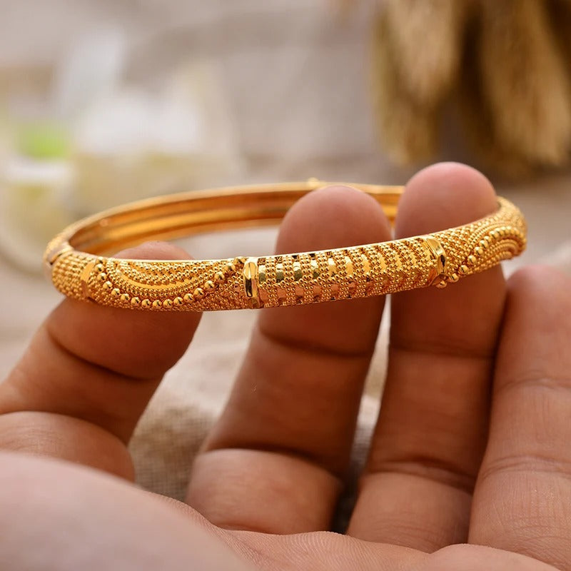 Luxury Wedding Gold Color Bangles for Women Girls Bridal Muslim Arabic Bridal Dress Bride Accessory Jewelry