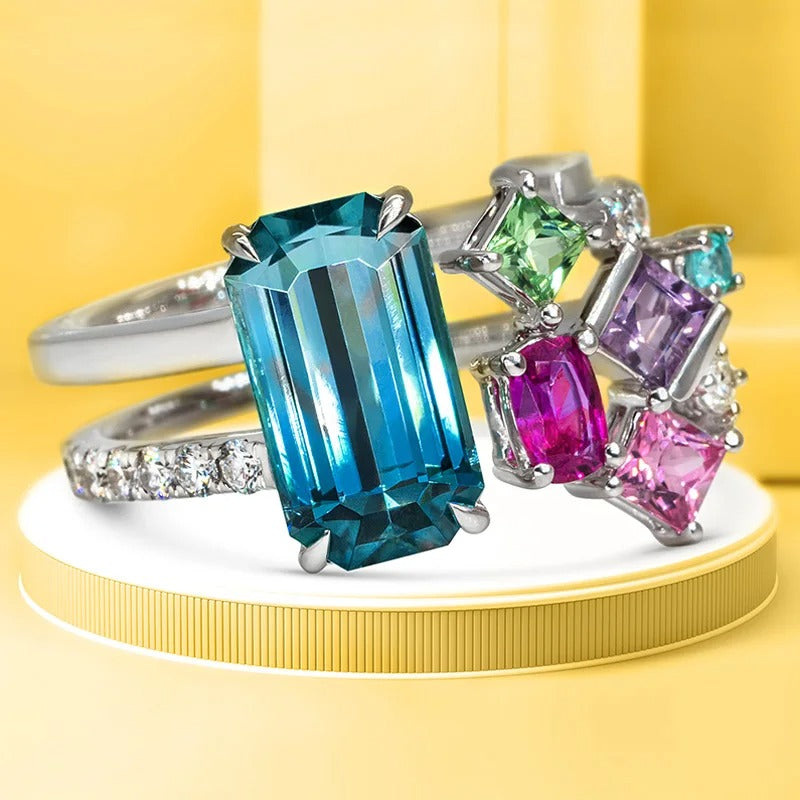 Geometric Colorful CZ Women Rings 2025 Bright Bridal Rings for Wedding Party One Size Opening Resizable Fashion Jewelry