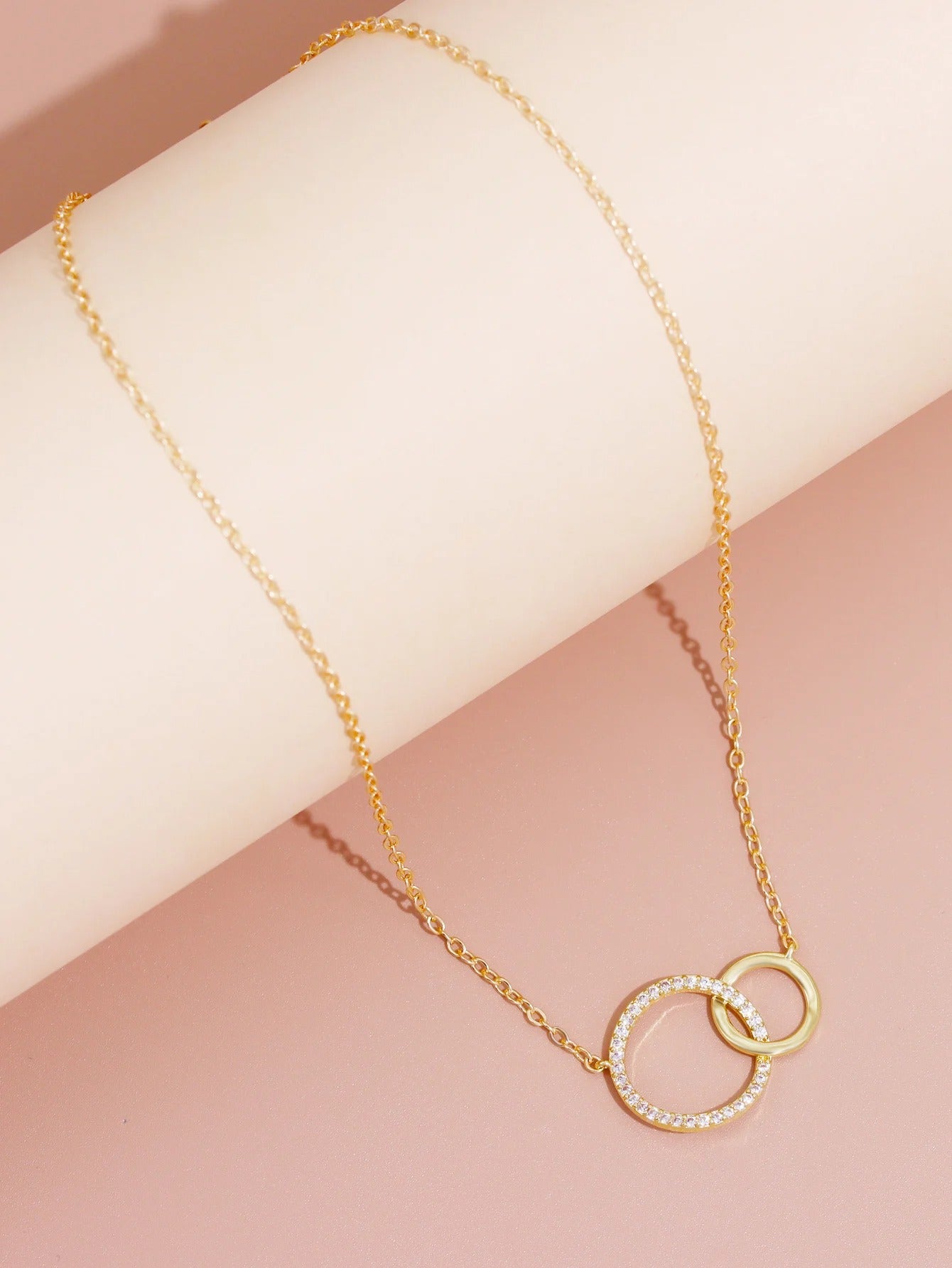 Stainless Steel Thin Chain Minimalist Dainty Double Circle Pendant Necklace for Women Fashionon The Neck Jewelry