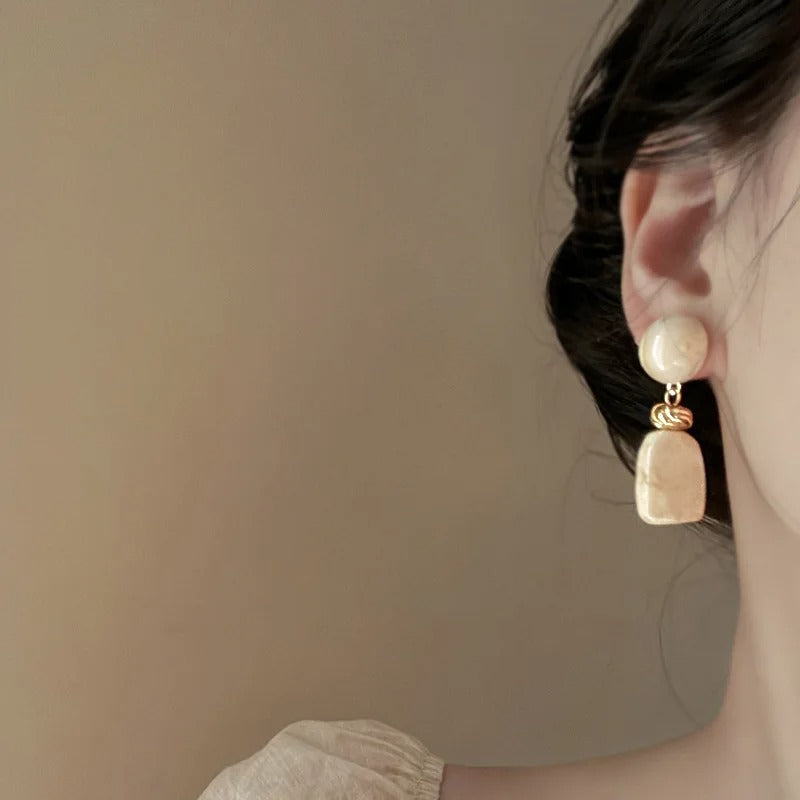 Geometric Water Drop Resin Dangle Earrings for Women Retro Brown