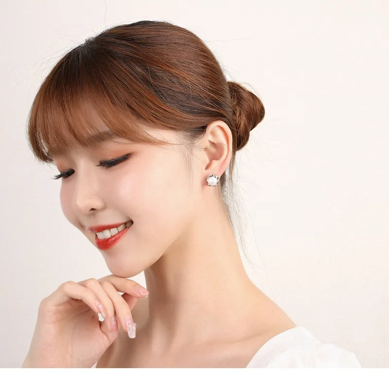 Silver Freshwater Cultured Pearl Button Ball Stud Earrings For Women