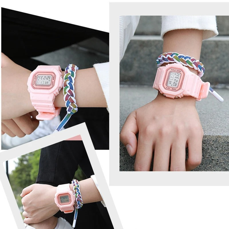 Sports Watch Girls Student LED Electronic Watch Colorful Women Square Digital Watches Waterproof Rubber Clock