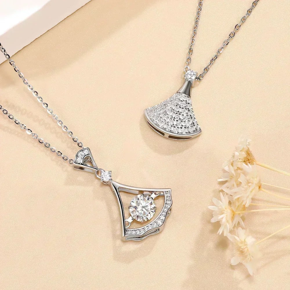 Moissanite Skirt Pendant Necklace for Women S925 Sterling Silver Diamond Chain Fine Jewelry Birthday Anniversary Gift