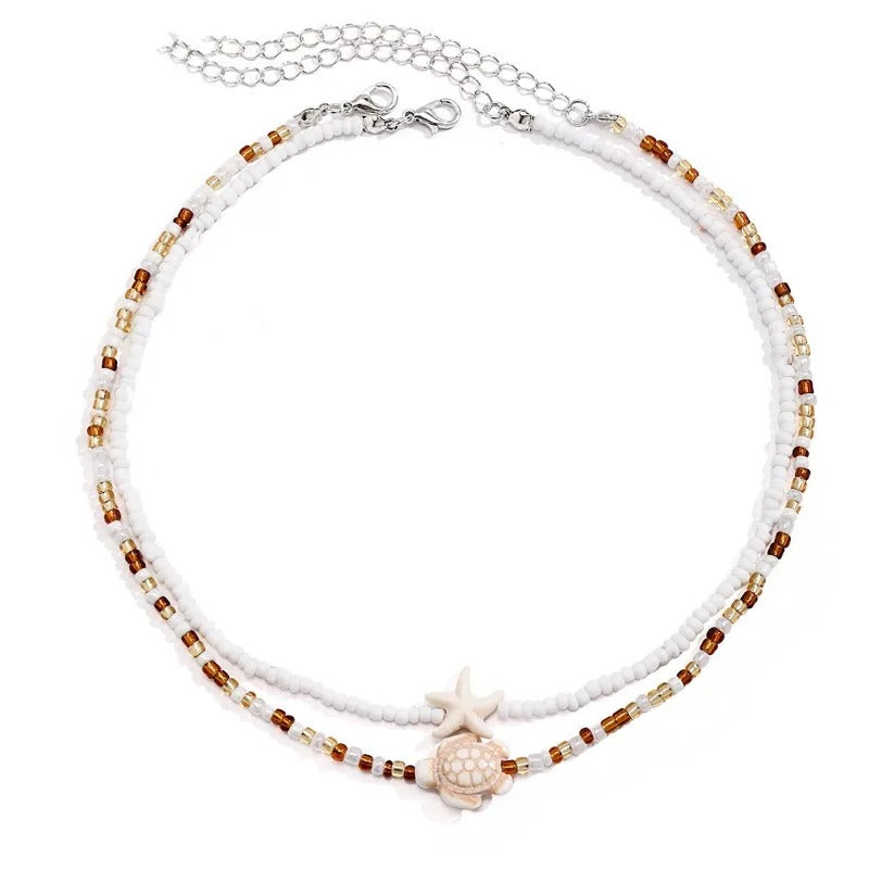 Starfish Necklace - Surf & Beach Jewelry Starfish Turtle Beaded Choker Necklaces, Adjustable Necklaces, Ocean Gift