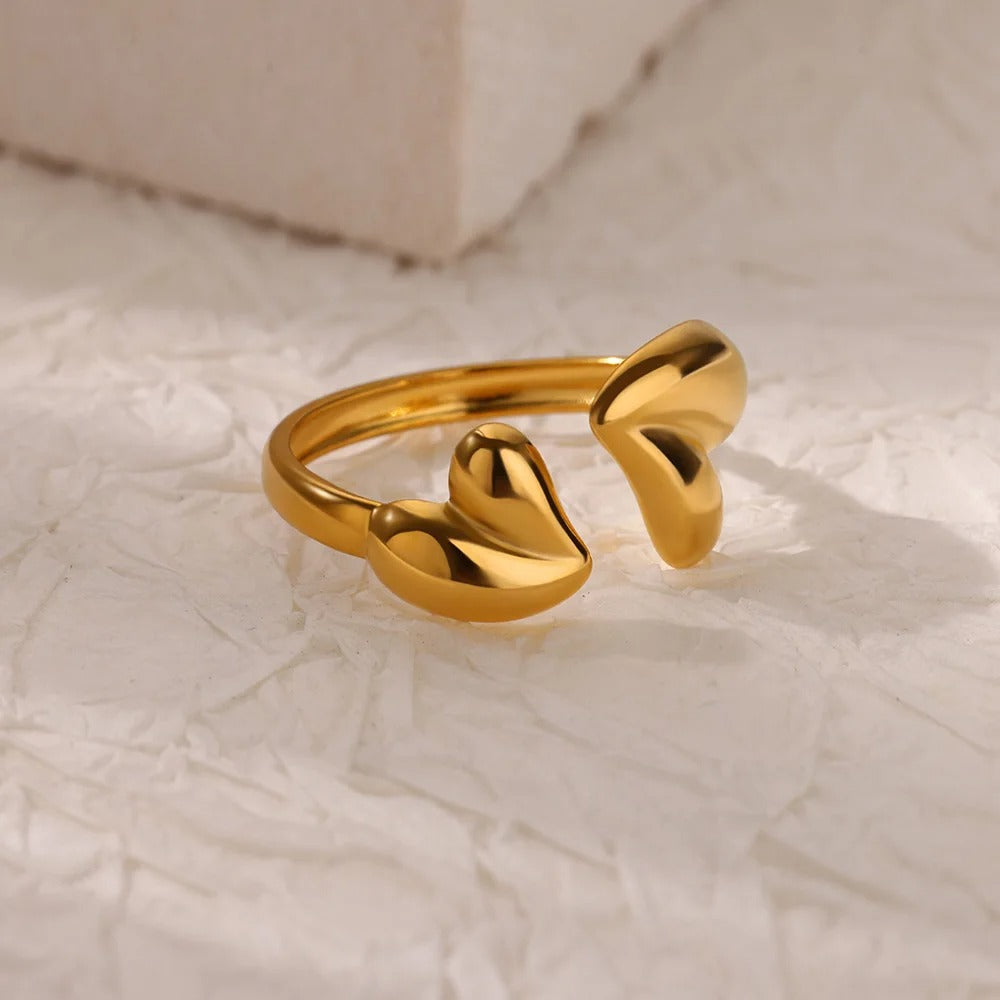 Irregular Heart Design Stainless Steel Open Rings For Women Gold Color Wedding Aesthetic Ring Jewelry Accessories Christmas Gift