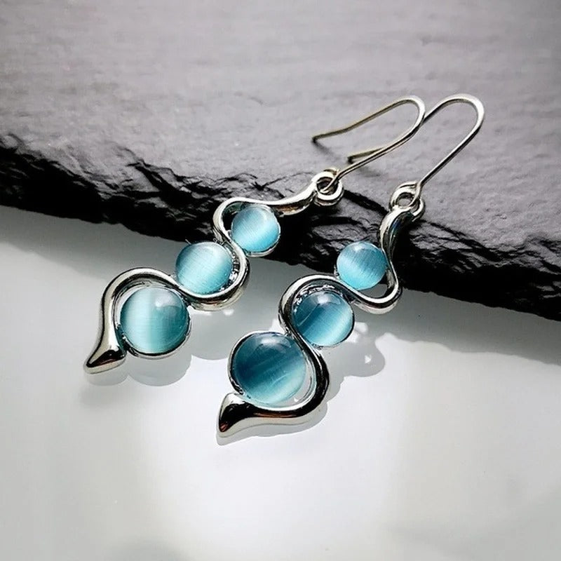 Classic Silver Drop Earrings Natural Stones Dangle Jewelry