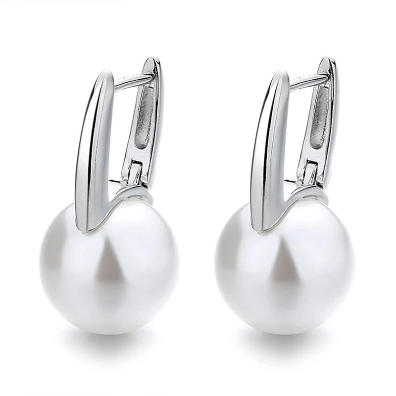 New Cute Pearl Studs Hoop Earrings for Women Silver Color Eardrop Minimalist Tiny Huggies Hoops Wedding Fashion Jewelry