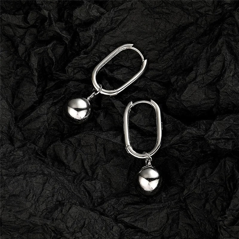 925 Sterling Silver Round Ball Dangle Earrings Women Anti-Allergy