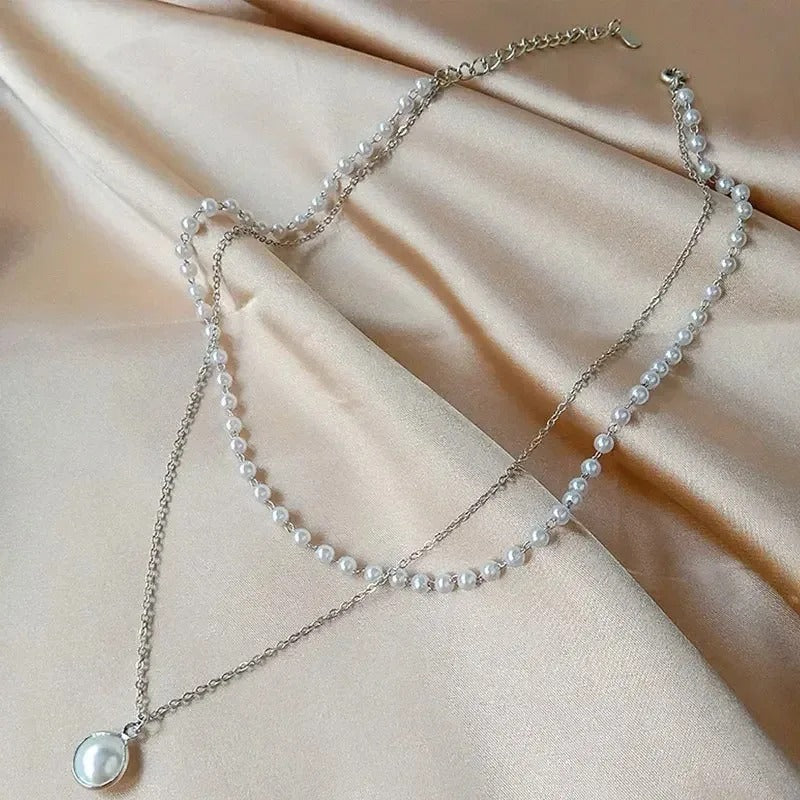 2025 New Women's Pearl Necklace K-pop Gold Color Beads Pendant Necklaces Goth Double Layer Chain Choker for Women Fashion Jewelry