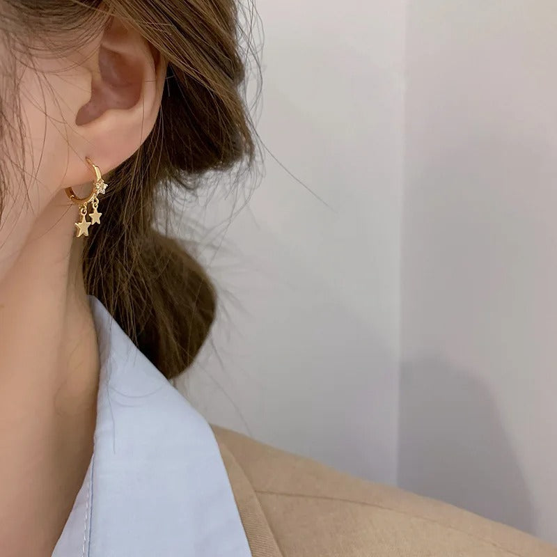Fashion Small Simple Rhinestone Star Ear Buckle Hoop Earrings For Women Punk Cross Moon Sun Earrings Party Jewelry