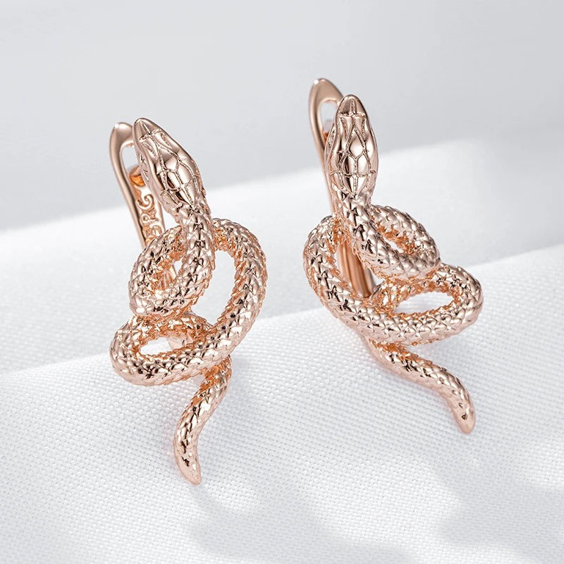 585 Rose Gold Snake Drop Earrings For Women Unique Heavy Metals Punk Rock Vintage Animal Jewelry