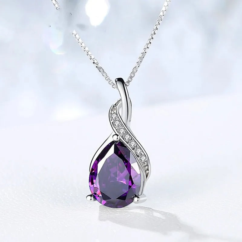925 Sterling Silver Female Stone Pendant Chain Natural Amethyst & Aquamarine Necklace for Women Fashion Fine Jewelry Chain