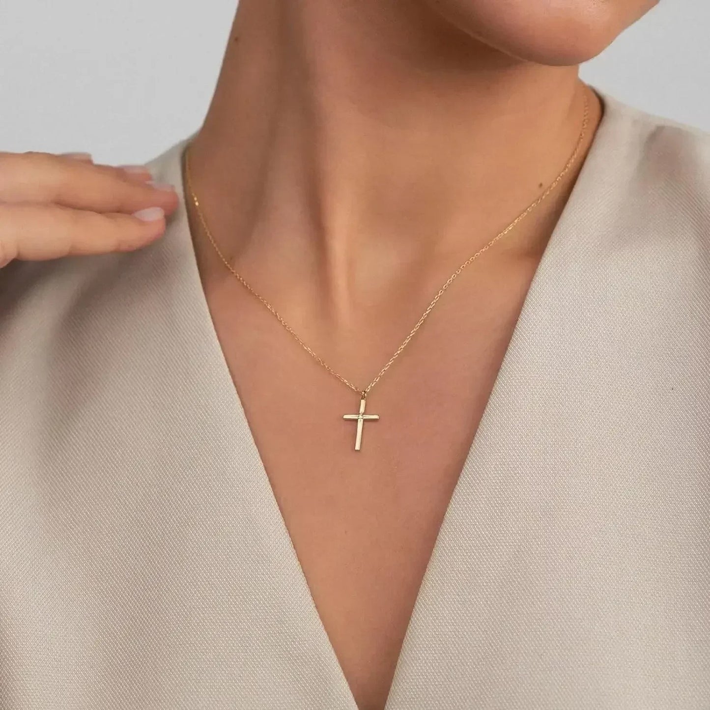 Fashion Silver Color Girls Hammer Pattern Necklace Simple Individuality Cross Shaped Pendant Women's Gift Boutique Jewelry
