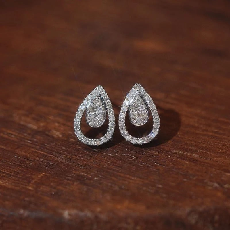 Huitan Waterdrop Stud Earrings Trendy Cubic Zirconia Women Jewelry