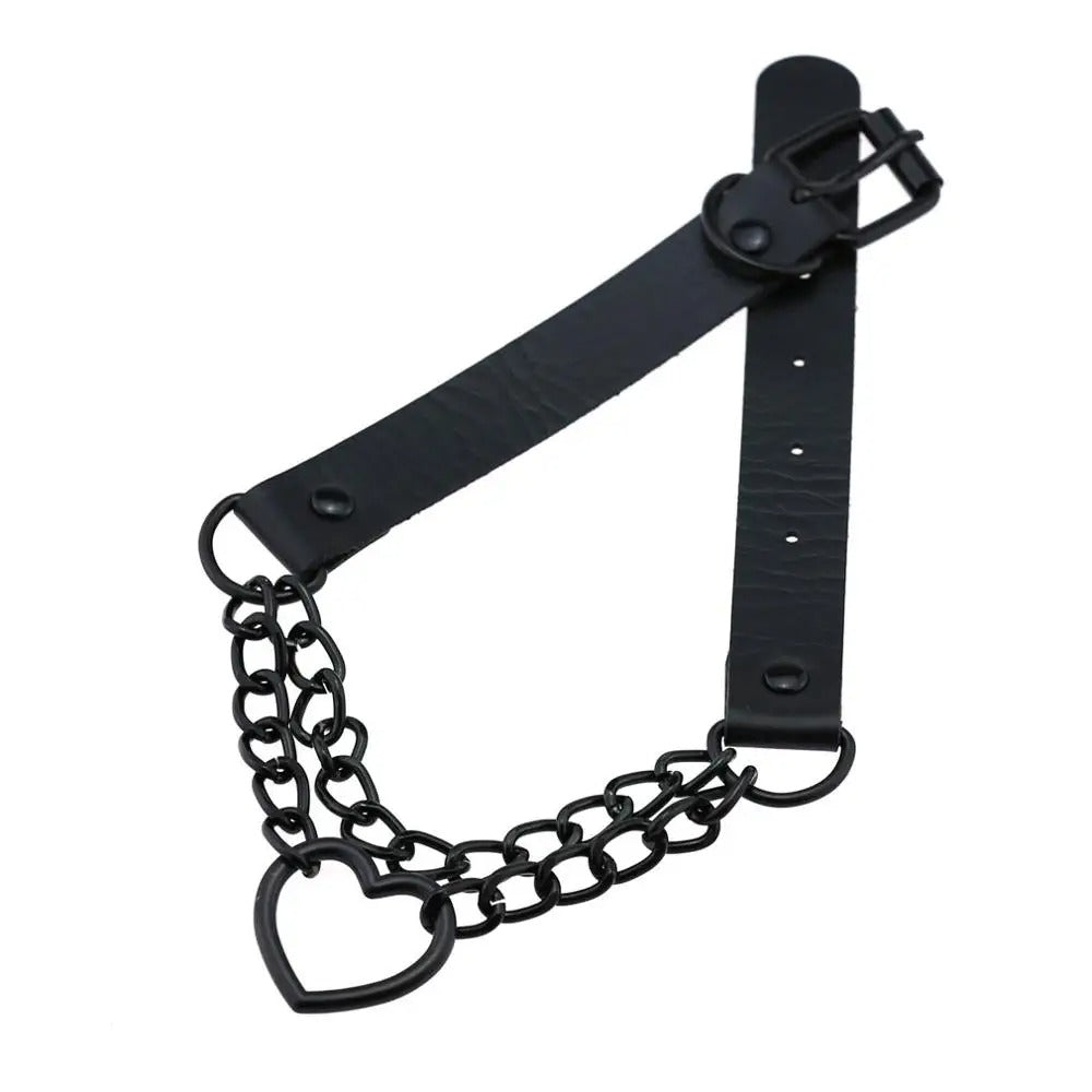 Vintage Heart Necklace Choker With Chain Goth Collar For Girls Grunge Punk Cute Accessories