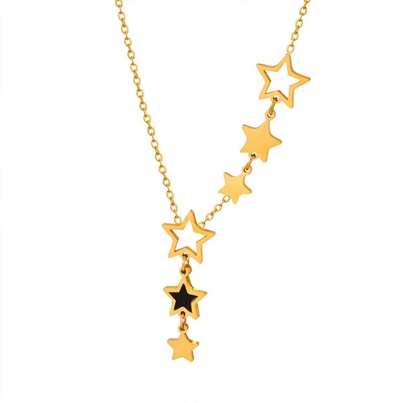 Trendy Star Tennis Necklace Gold Plated Stainless Steel Chain