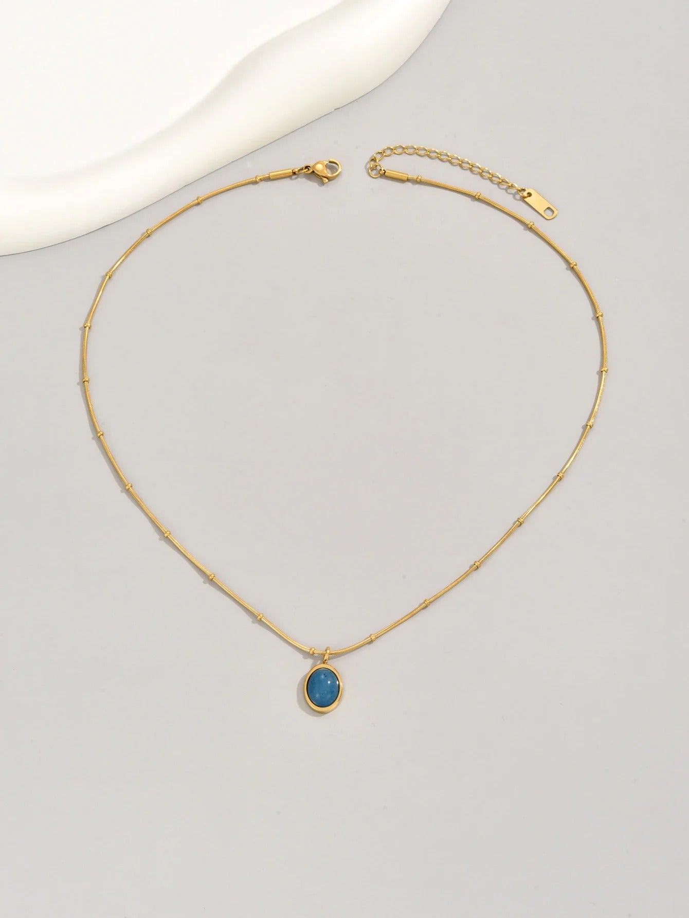 Star Sea Blue Oval Aquamarine Necklace collarbone Chain stainless steel plated 18K gold