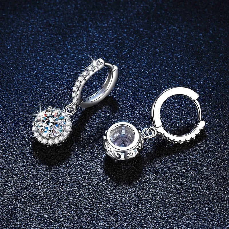Silver 1 Carat Moissanite Round Earrings Engagement Wedding Daily Work Party Travel Luxurious Gift For Women