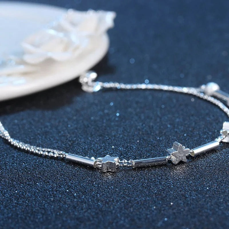 New Trendy 925 Sterling Silver Anklets For Women Cute Star Ankle Chain Bracelet Foot Jewelry Girl Beach Party Accessories