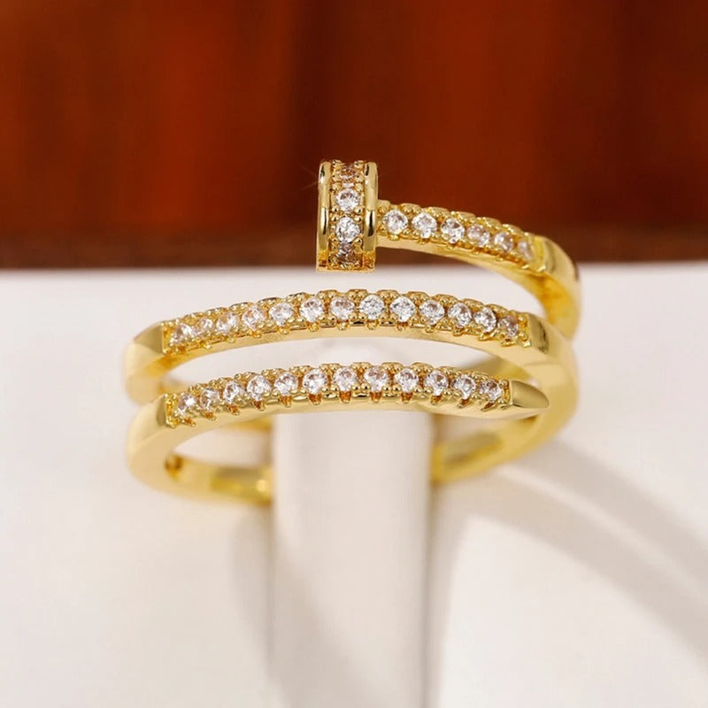 Multilayer Adjustable Zircon Rings Gold Color Women Wedding Jewelry