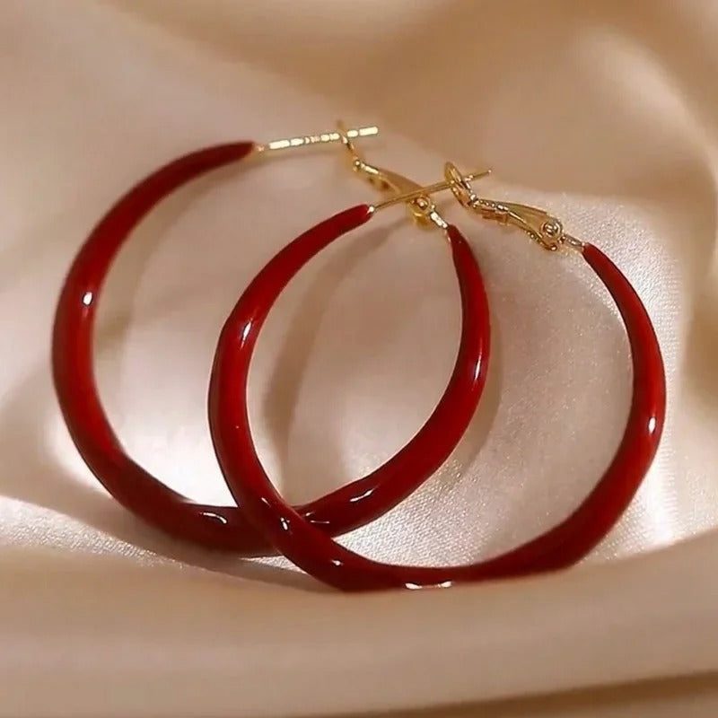 Red Geometric Hoop Earrings Simple Fashion Jewelry for Women