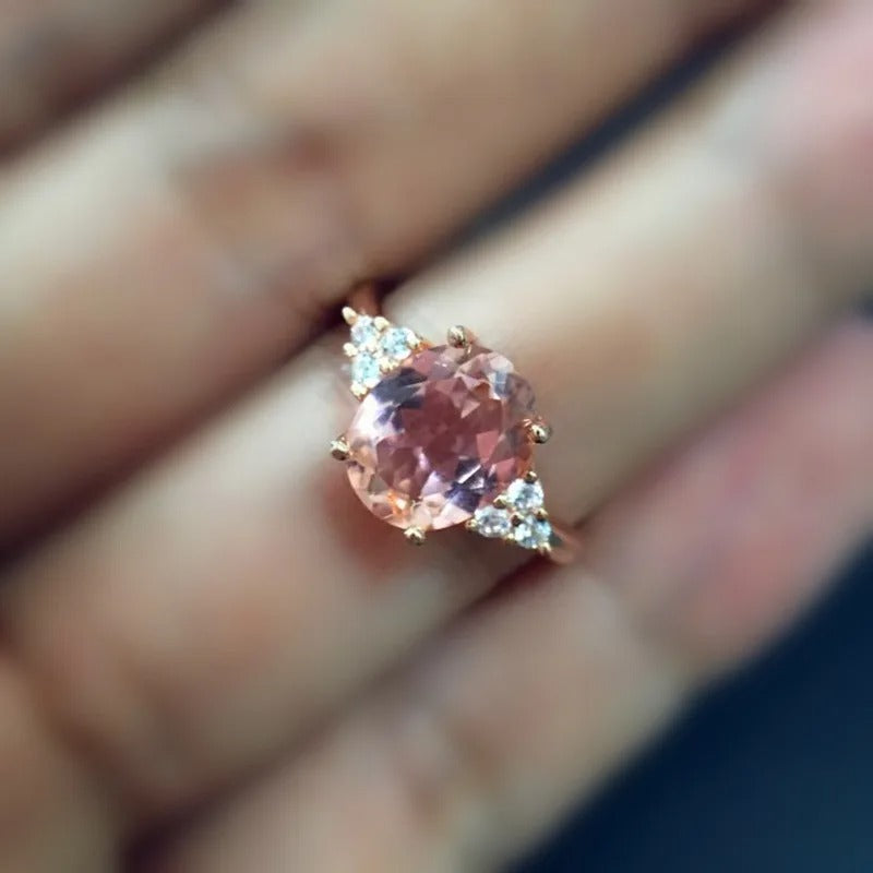 14K Rose Solid Gold Rings for Women Ruby Pink Fine Jewelry for Luxury Wedding Bands Anniversary Rings Gift Women