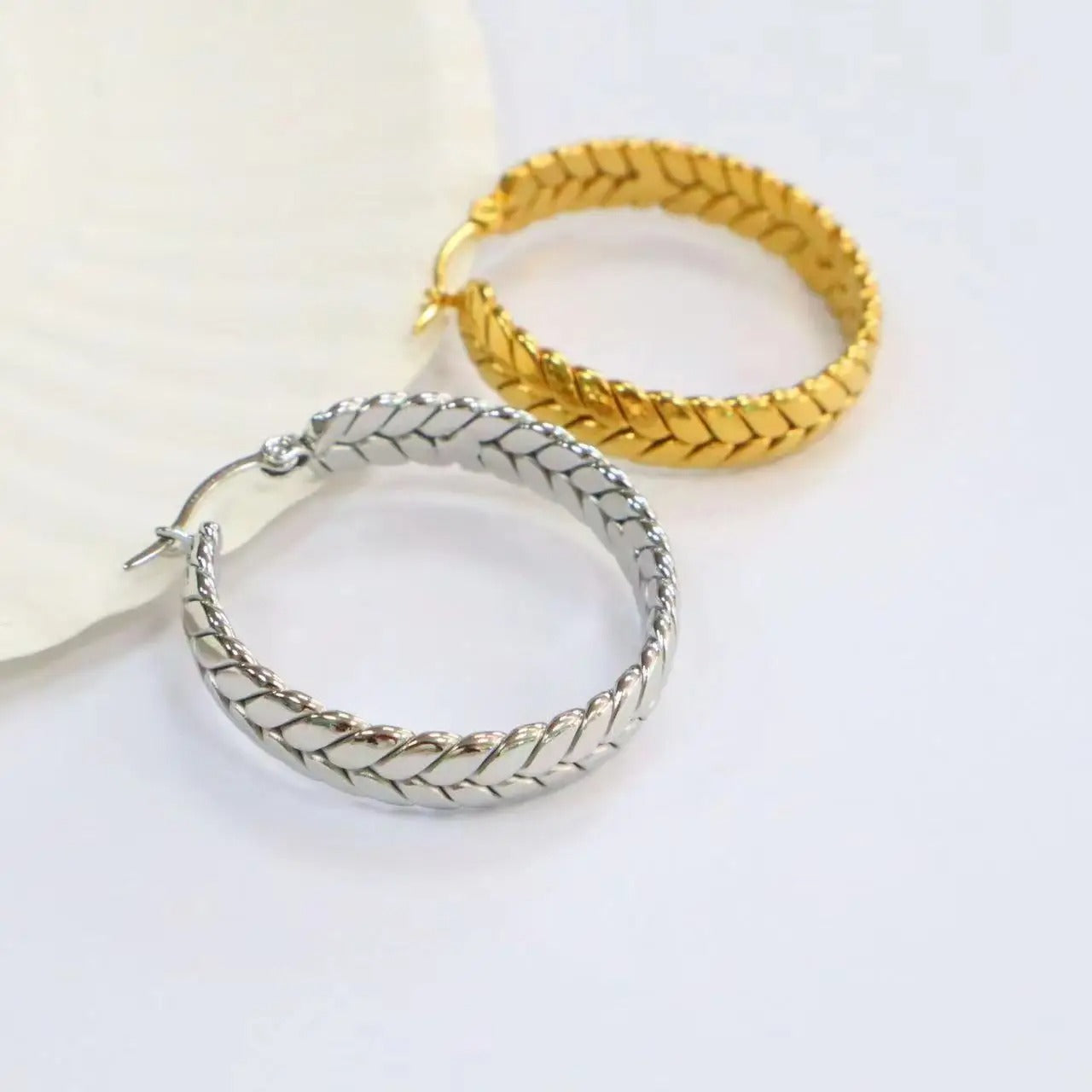 Stainless Steel Wheat Ear Hoop Earrings Women Girls Vintage Jewelry