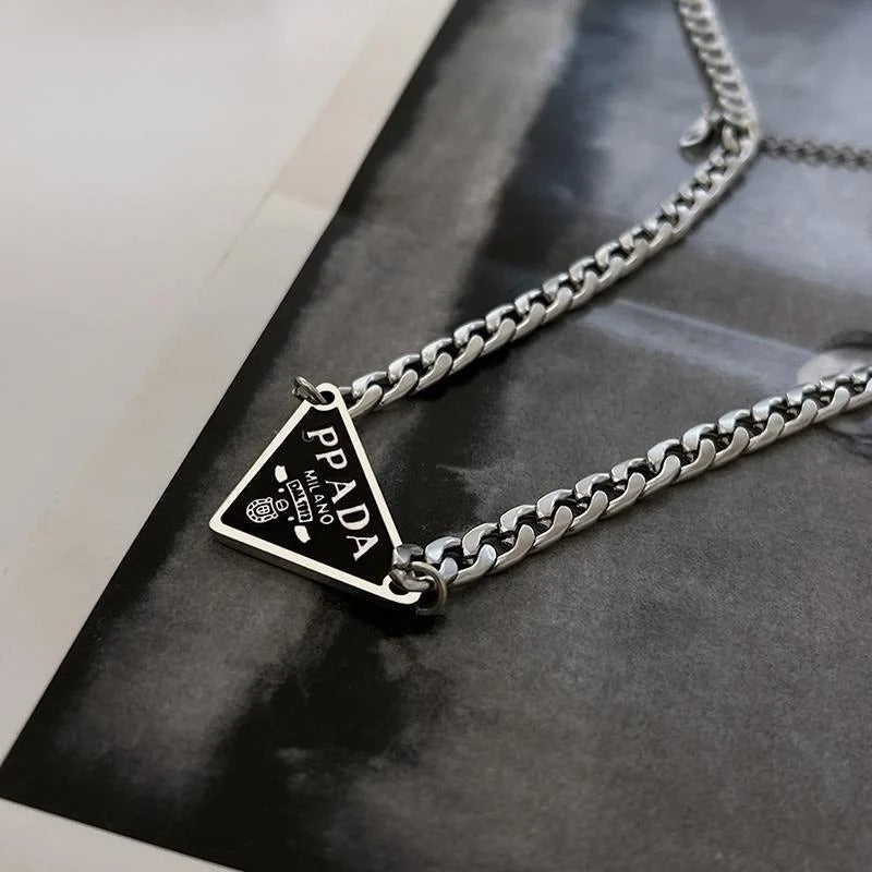 Inverted triangle titanium steel necklace women's punk style pendant, hip-hop niche design, simple and versatile accessory