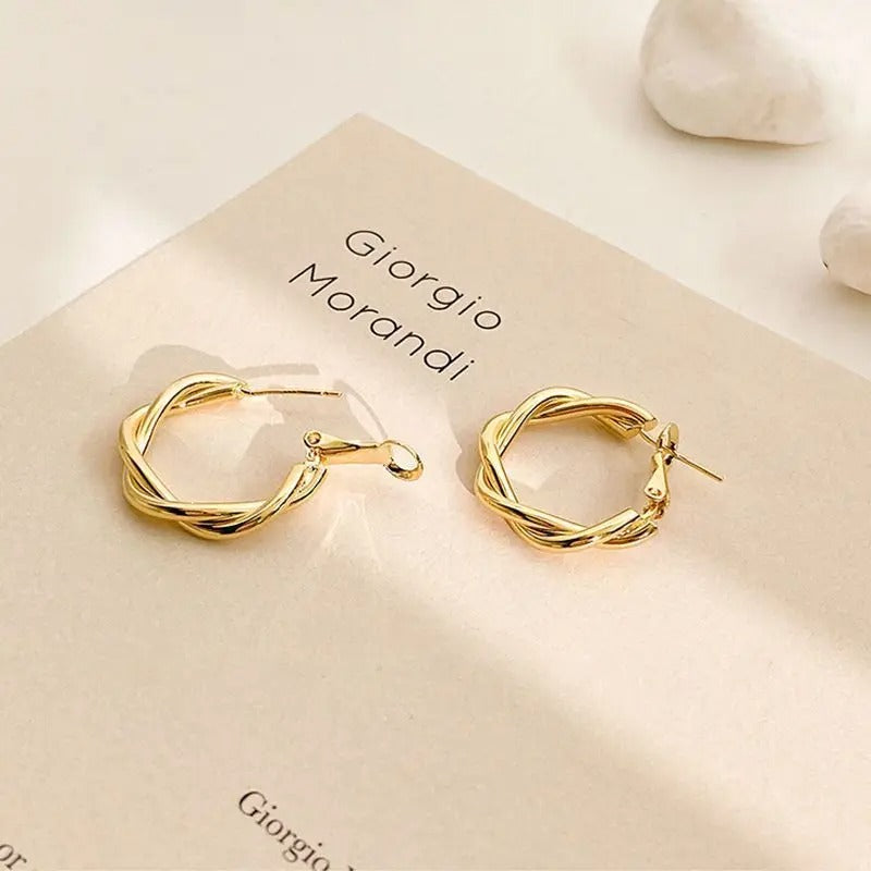 Twist Circle Hoop Earrings Gold Women’s Simple Elegant Jewelry