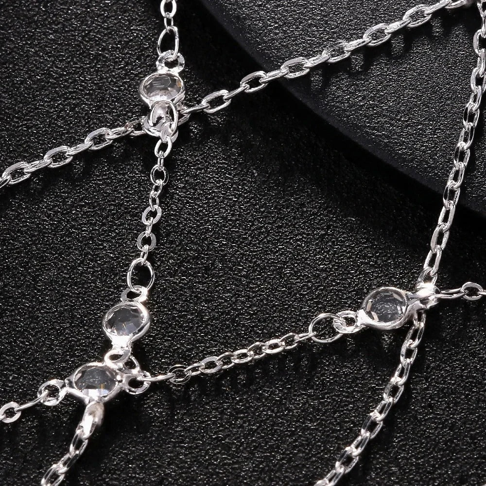 Round Rhinestone Mesh Slave Bracelet Hand Accessories Women 2025 Summer Beach Finger Chain Bracelet