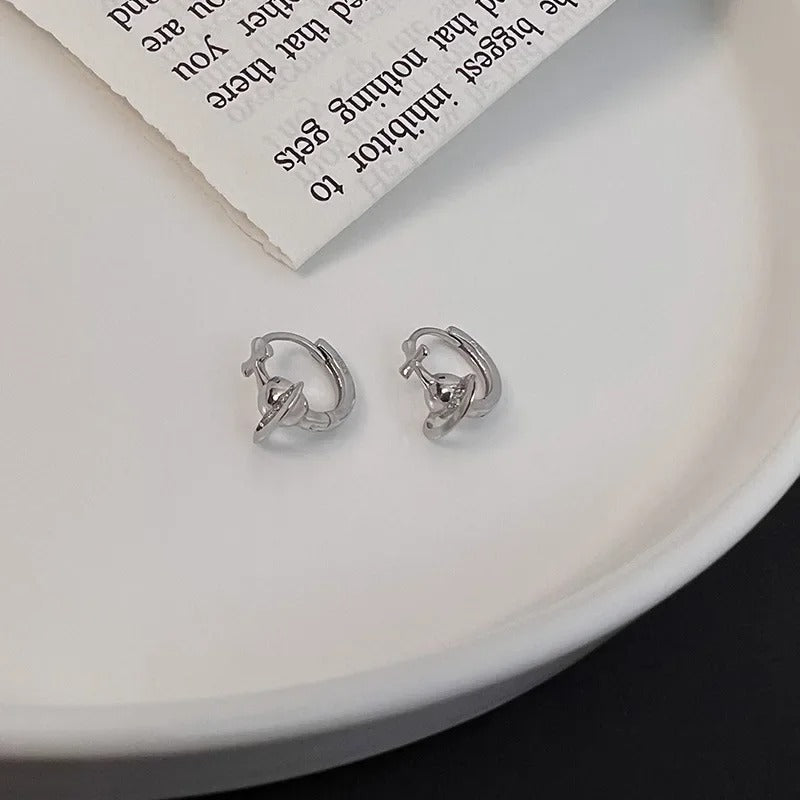Silver Color Korean Cross Cosmic Planet Saturn Stud Earrings for Women 2025Wedding Party Jewelry Gift Korean Earring