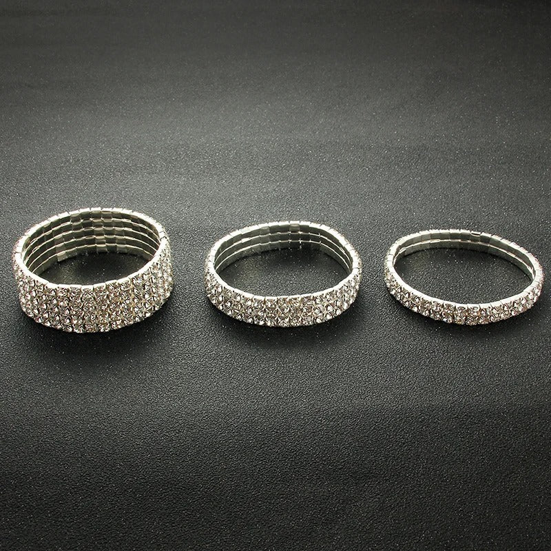 Multi-Style Silver color Rhinestone Bracelets & Bangles Wedding Bridal Bracelet Stretching Wristband Bracelet For Women Jewelry