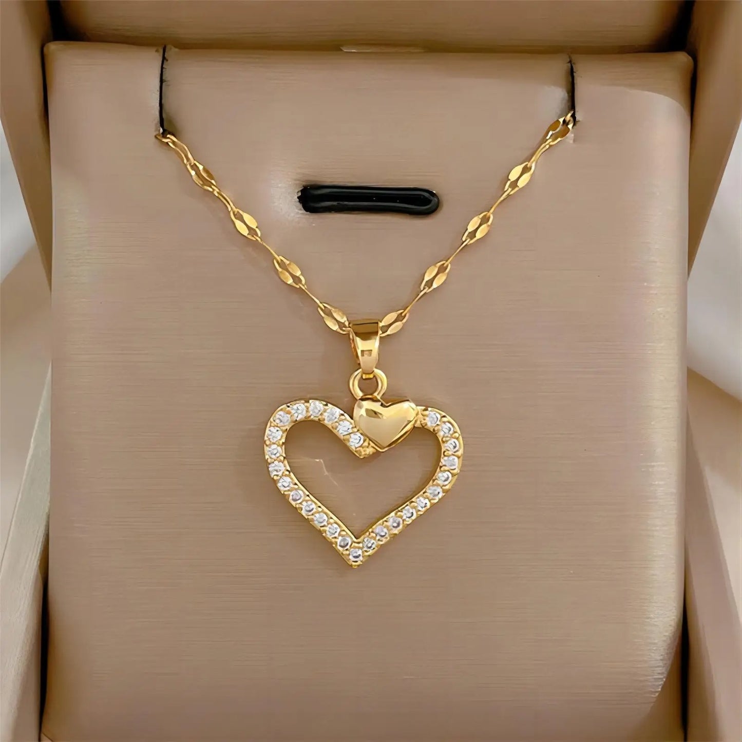 Trendy Heart Stainless Steel Zirconia Necklaces For Women Girls Love Gold Color Metal Necklace Party Daily Jewelry