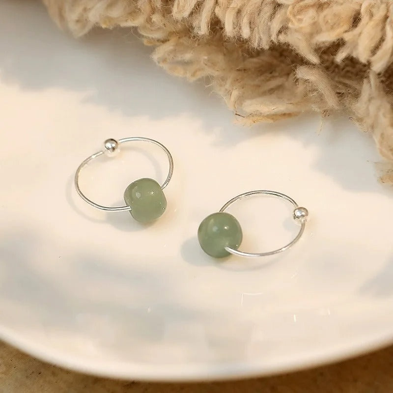 925 Silver Hotan Jade Hoop Earrings for Women Minimalist Jewelry